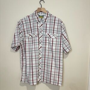 Men's Cabela's Red Plaid Short Sleeve Button Down Shirt Size Large